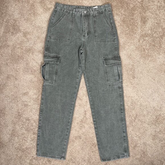 Cargo Pants Womens L Green High Rise Stretch Baggy Outdoor Utility Wide Leg - Picture 1 of 7